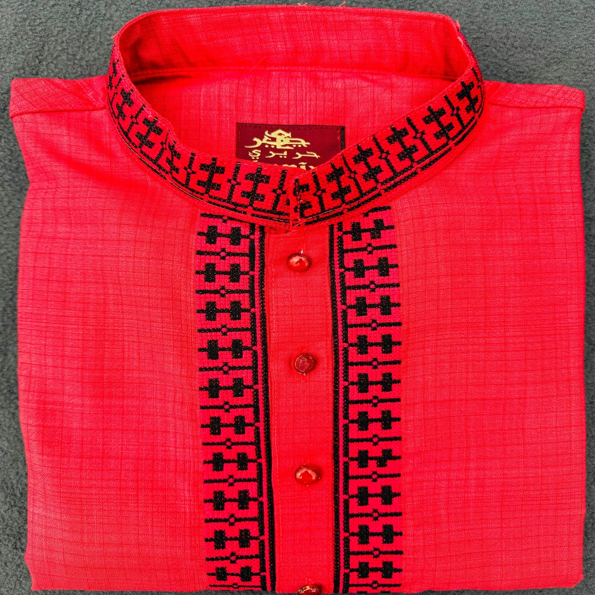 Indian Cotton Embroidery Panjabi For Men - Red